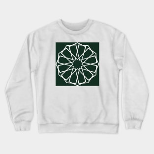 White Islamic Geometric Pattern Stars on Green Background Crewneck Sweatshirt